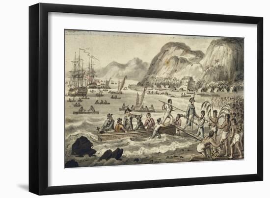 Captain Cook Landing in Owyhee, Illustration from 'The Voyages of Captain Cook'-Isaac Robert Cruikshank-Framed Giclee Print