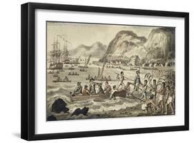Captain Cook Landing in Owyhee, Illustration from 'The Voyages of Captain Cook'-Isaac Robert Cruikshank-Framed Giclee Print