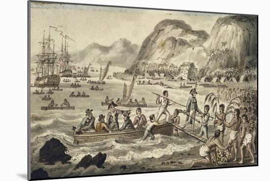 Captain Cook Landing in Owyhee, Illustration from 'The Voyages of Captain Cook'-Isaac Robert Cruikshank-Mounted Giclee Print