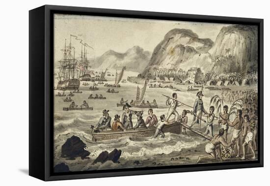 Captain Cook Landing in Owyhee, Illustration from 'The Voyages of Captain Cook'-Isaac Robert Cruikshank-Framed Stretched Canvas