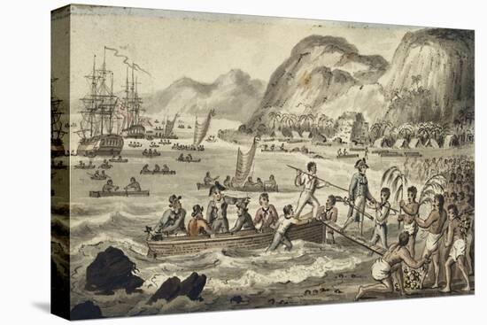 Captain Cook Landing in Owyhee, Illustration from 'The Voyages of Captain Cook'-Isaac Robert Cruikshank-Stretched Canvas