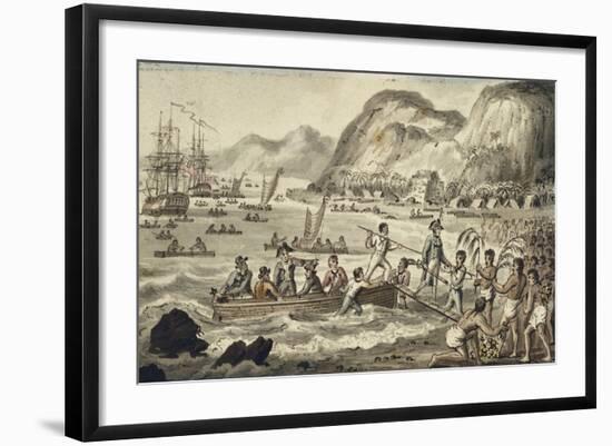 Captain Cook Landing 'N Owyhee', from the Voyages of Captain Cook-Isaac Robert Cruikshank-Framed Giclee Print