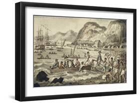 Captain Cook Landing 'N Owyhee', from the Voyages of Captain Cook-Isaac Robert Cruikshank-Framed Giclee Print