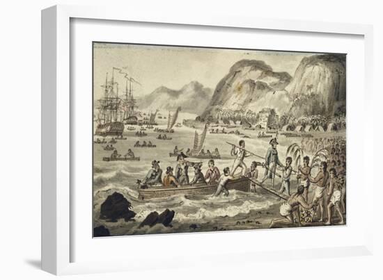 Captain Cook Landing 'N Owyhee', from the Voyages of Captain Cook-Isaac Robert Cruikshank-Framed Giclee Print