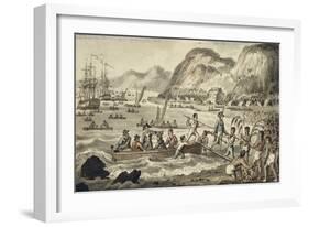 Captain Cook Landing 'N Owyhee', from the Voyages of Captain Cook-Isaac Robert Cruikshank-Framed Giclee Print