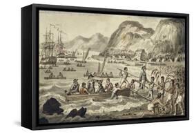 Captain Cook Landing 'N Owyhee', from the Voyages of Captain Cook-Isaac Robert Cruikshank-Framed Stretched Canvas