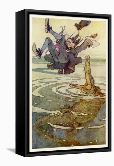 Captain Hook Falls into the Jaws of the Crocodile-Alice B. Woodward-Framed Stretched Canvas