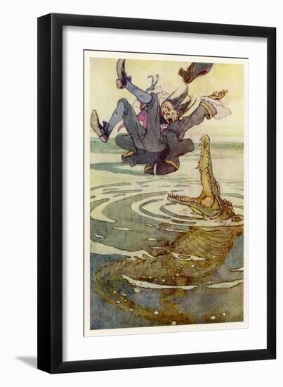 Captain Hook Falls into the Jaws of the Crocodile-Alice B. Woodward-Framed Art Print