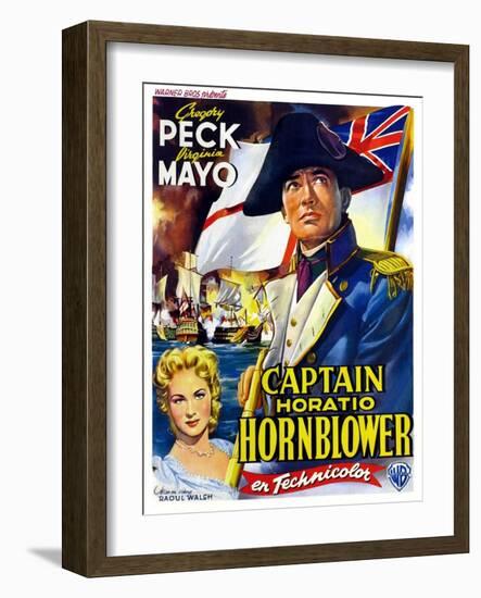 Captain Horatio Hornblower, from Left: Virginia Mayo, Gregory Peck, (Belgian Poster Art), 1951-null-Framed Art Print