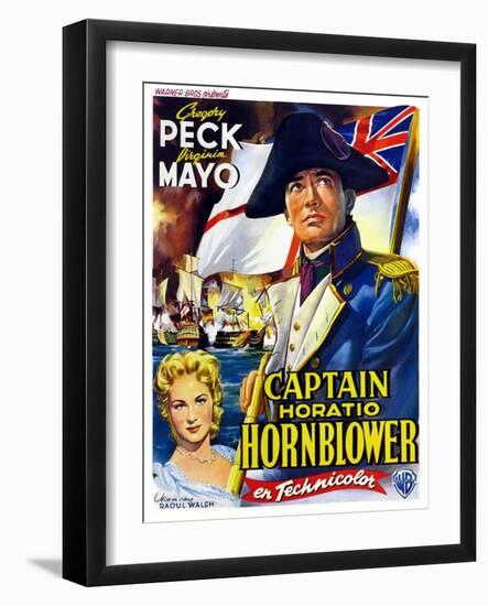 Captain Horatio Hornblower, from Left: Virginia Mayo, Gregory Peck, (Belgian Poster Art), 1951-null-Framed Art Print