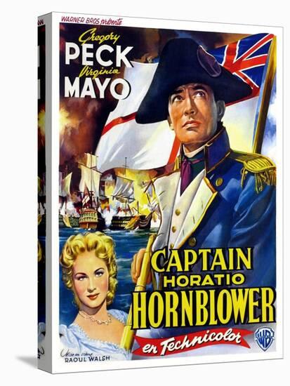 Captain Horatio Hornblower, from Left: Virginia Mayo, Gregory Peck, (Belgian Poster Art), 1951-null-Stretched Canvas