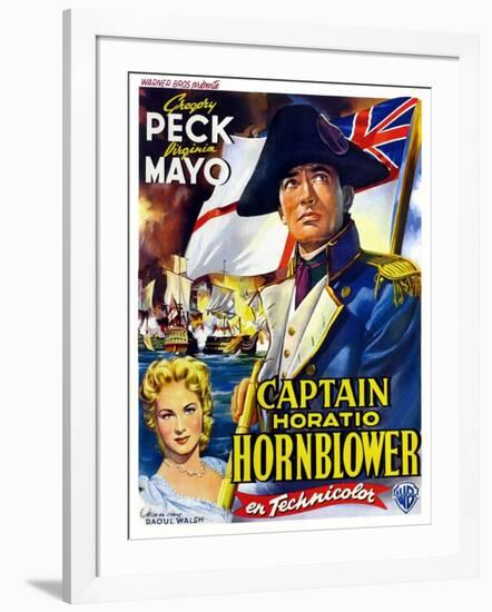 Captain Horatio Hornblower, from Left: Virginia Mayo, Gregory Peck, (Belgian Poster Art), 1951-null-Framed Art Print