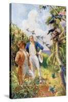 Captain James Cook and Botanist Joseph Banks Examining the Wild Life and Flora in Botany Bay-null-Stretched Canvas