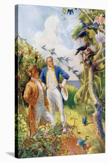 Captain James Cook and Botanist Joseph Banks Examining the Wild Life and Flora in Botany Bay-null-Stretched Canvas