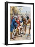 Captain James Cook Received by the Natives of Hawaii-null-Framed Giclee Print