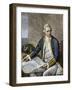 Captain James Cook Regarding a Map-null-Framed Giclee Print