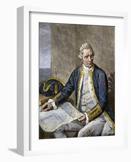 Captain James Cook Regarding a Map-null-Framed Giclee Print