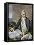 Captain James Cook Regarding a Map-null-Framed Stretched Canvas