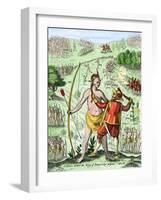 Captain John Smith Taking the King of Pamaunkee Prisoner, 1608-null-Framed Giclee Print