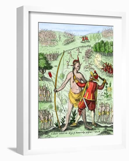 Captain John Smith Taking the King of Pamaunkee Prisoner, 1608-null-Framed Giclee Print