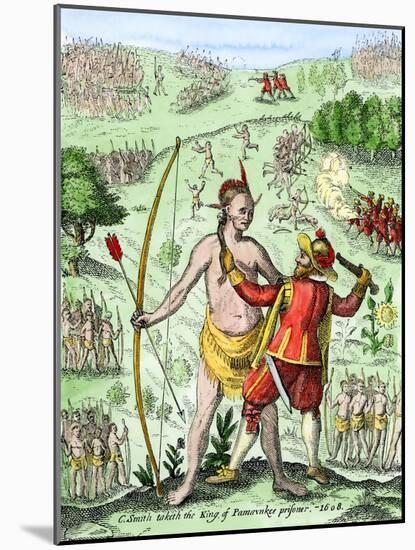 Captain John Smith Taking the King of Pamaunkee Prisoner, 1608-null-Mounted Giclee Print