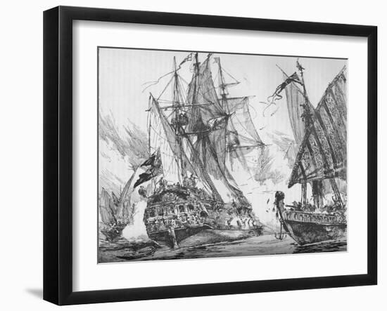 Captain Keigwin in the Revenge, Beating Off Sevagees Fleet, 1884-null-Framed Giclee Print