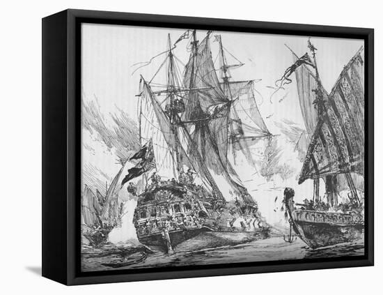 Captain Keigwin in the Revenge, Beating Off Sevagees Fleet, 1884-null-Framed Stretched Canvas