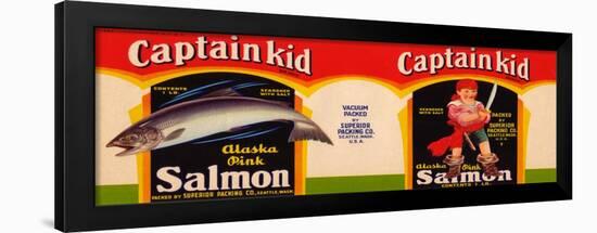 Captain Kid Brand Salmon Label - Seattle, WA-Lantern Press-Framed Art Print