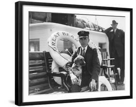 Captain Lane Erickson of the Great Bear with Dog, 1916-Asahel Curtis-Framed Giclee Print