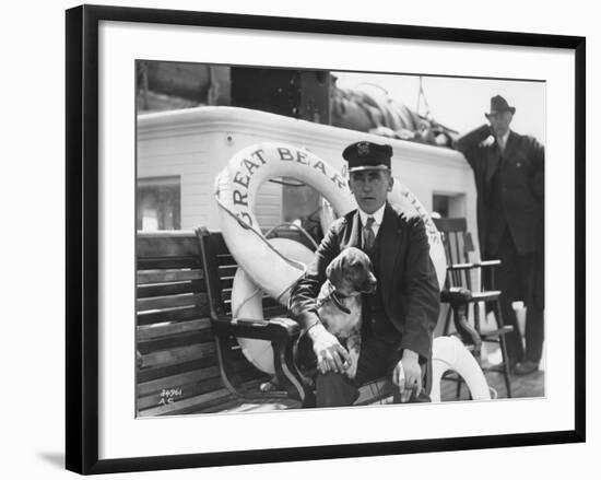 Captain Lane Erickson of the Great Bear with Dog, 1916-Asahel Curtis-Framed Giclee Print