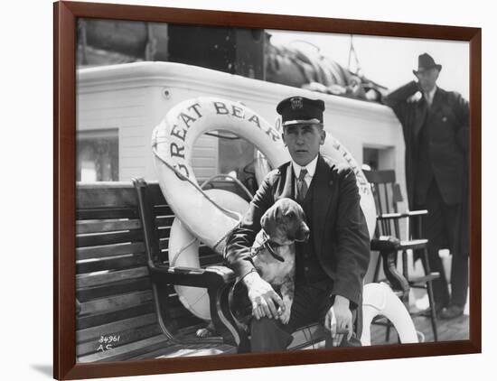 Captain Lane Erickson of the Great Bear with Dog, 1916-Asahel Curtis-Framed Giclee Print