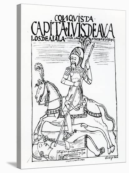 Captain Luis De Avalos Killing an Inca (Woodcut)-Felipe Huaman Poma De Ayala-Stretched Canvas