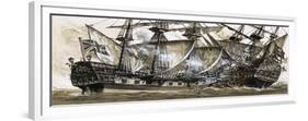 Captain Maynard's Sloop Bore Down on the Pirate Ship-Clive Uptton-Framed Premium Giclee Print