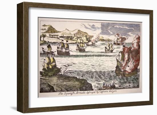 Captain Morgan Defeats Spanish Warships Blocking the Mouth of Lake Maracaibo in 1669-null-Framed Giclee Print