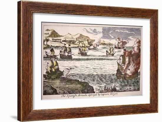 Captain Morgan Defeats Spanish Warships Blocking the Mouth of Lake Maracaibo in 1669-null-Framed Giclee Print