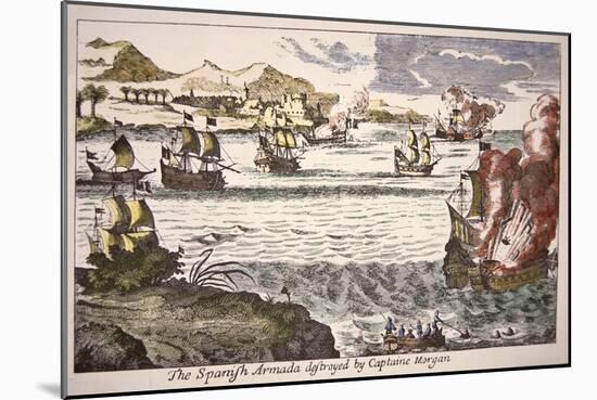 Captain Morgan Defeats Spanish Warships Blocking the Mouth of Lake Maracaibo in 1669-null-Mounted Giclee Print