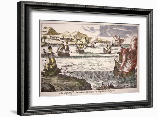 Captain Morgan Defeats Spanish Warships Blocking the Mouth of Lake Maracaibo in 1669-null-Framed Giclee Print