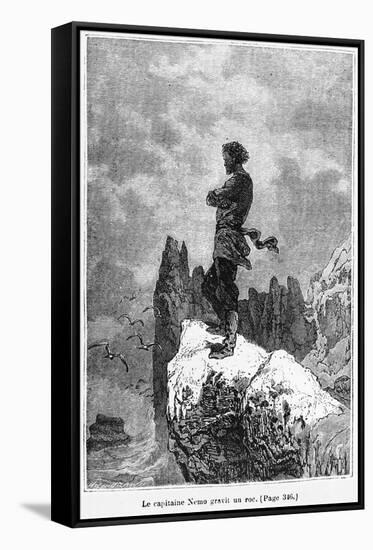 Captain Nemo Climbing a Rock, Illustration from "20,000 Leagues under the Sea"-Alphonse Marie de Neuville-Framed Stretched Canvas