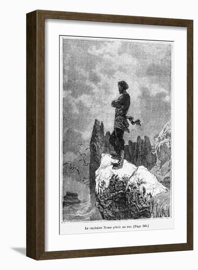 Captain Nemo Climbing a Rock, Illustration from "20,000 Leagues under the Sea"-Alphonse Marie de Neuville-Framed Giclee Print