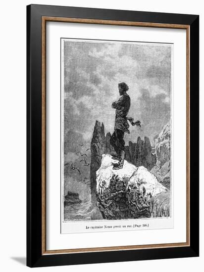 Captain Nemo Climbing a Rock, Illustration from "20,000 Leagues under the Sea"-Alphonse Marie de Neuville-Framed Giclee Print