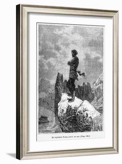 Captain Nemo Climbing a Rock, Illustration from "20,000 Leagues under the Sea"-Alphonse Marie de Neuville-Framed Giclee Print