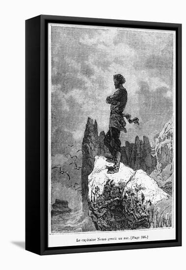 Captain Nemo Climbing a Rock, Illustration from "20,000 Leagues under the Sea"-Alphonse Marie de Neuville-Framed Stretched Canvas