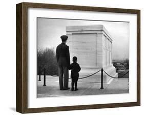 Captain Roger D. Reid Visiting the Unknown Soldier's Tomb with His Son-George Strock-Framed Photographic Print