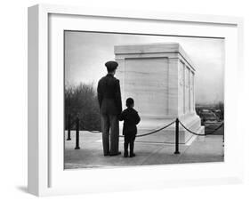 Captain Roger D. Reid Visiting the Unknown Soldier's Tomb with His Son-George Strock-Framed Photographic Print