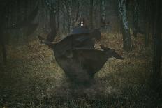 Witch of the Forest with Her Crows . Dark Fantasy and Magic-CaptBlack76-Framed Photographic Print