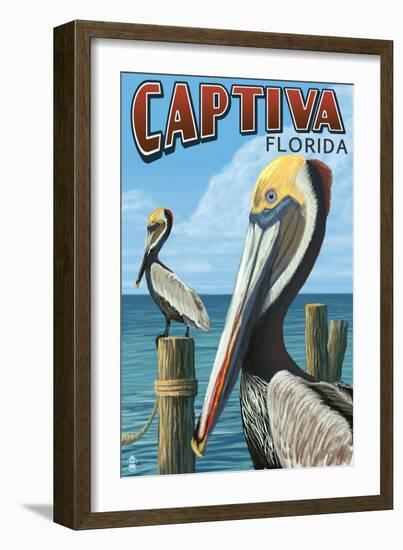 Captiva, Florida - Brown Pelican-Lantern Press-Framed Art Print