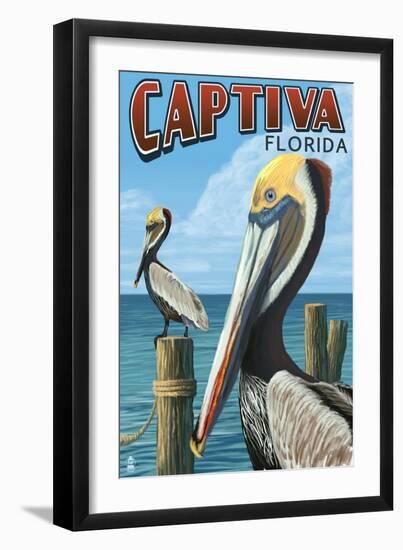 Captiva, Florida - Brown Pelican-Lantern Press-Framed Art Print