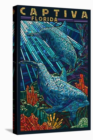 Captiva, Florida - Dolphin Paper Mosaic-Lantern Press-Stretched Canvas