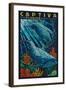 Captiva, Florida - Dolphin Paper Mosaic-Lantern Press-Framed Art Print