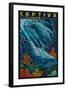 Captiva, Florida - Dolphin Paper Mosaic-Lantern Press-Framed Art Print